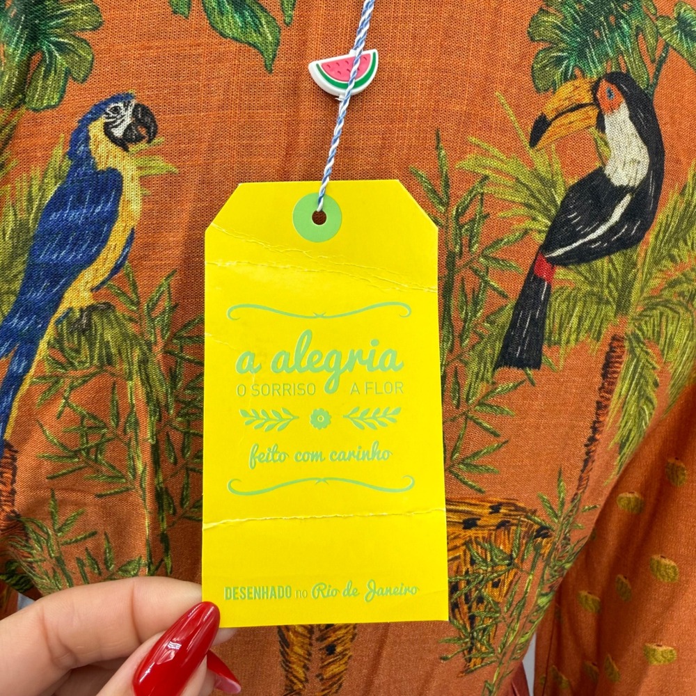 Farm Rio Est Mil Arvor Tropical Jungle Maxi Dress Orange Long‎ Sleeve Small NWT - Picture 15 of 16